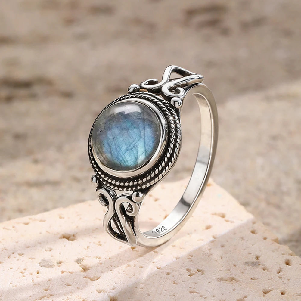 Natural Labradorite Ring — 925 Sterling Silver