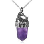 Skull & Crescent Moon Crystal Point Pendant Necklace | Natural Gemstone | Reiki Healing Jewelry