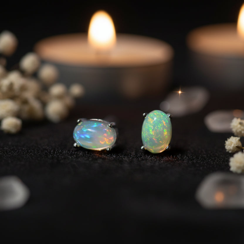 Natural Opal Stud Earrings – Lucky Hope & Gentle Rainbow Light