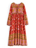 Bohemian Floral V-Neck Lantern-Sleeve Maxi Dress