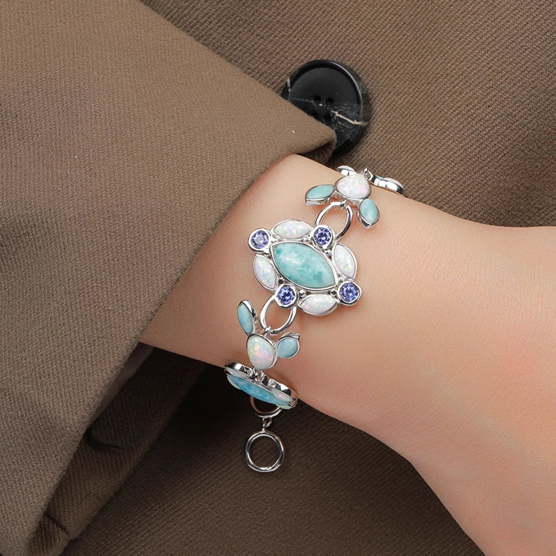 Larimar Geometric Link Bracelet in 925 Sterling Silver
