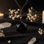 Black Obsidian Hexagram Pendant Necklace — Sacred Geometry Protection Amulet