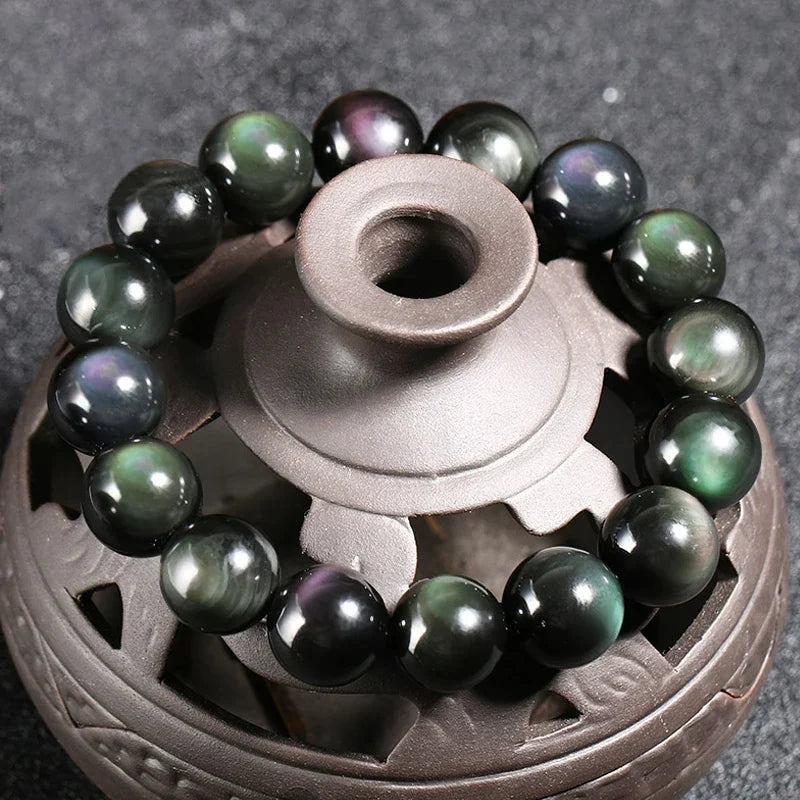 Rainbow Eye Obsidian Bracelet — Natural Crystal Bead Bracelet (6–18mm)