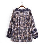Floral Tassel V-Neck Boho Blouse