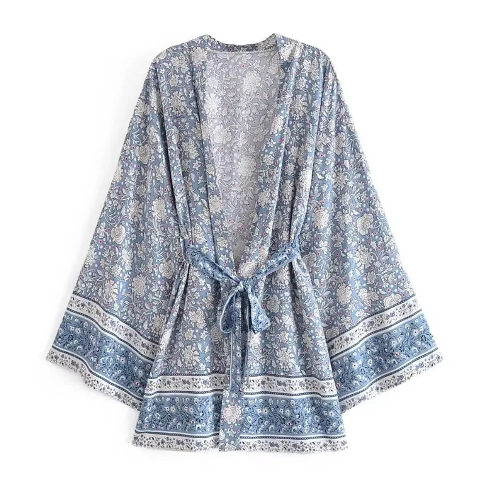 Boho Floral Batwing Short Kimono Robe
