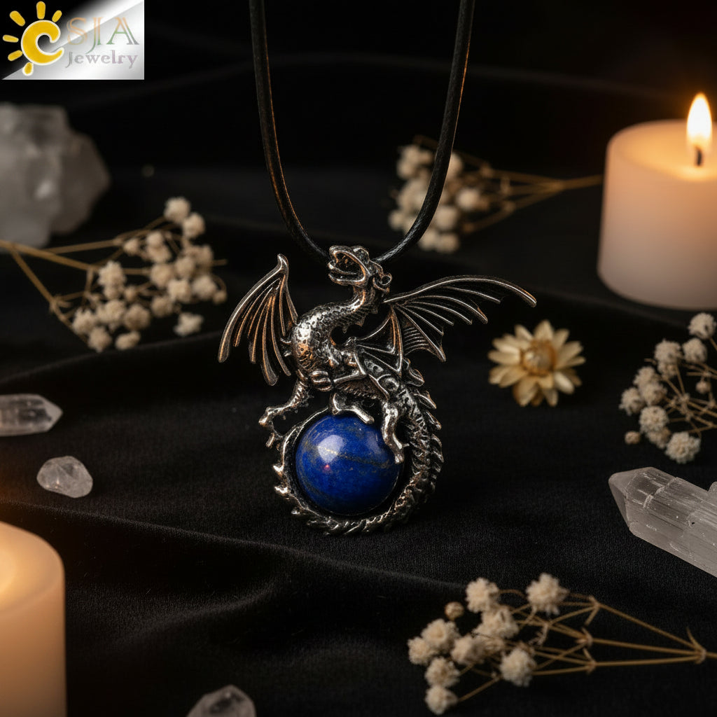 Dragon Crystal Point Pendant Necklace — Natural Gemstone Talisman