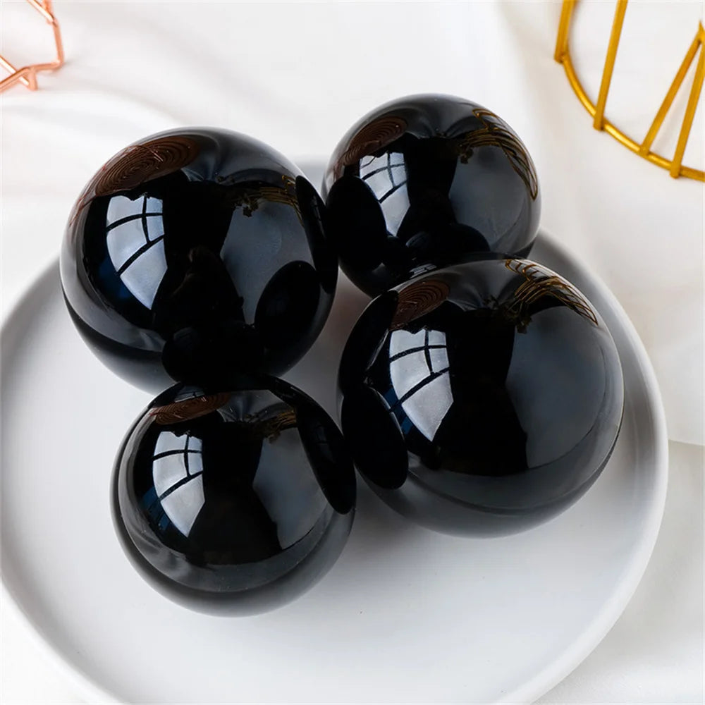 Natural Black Obsidian Crystal Sphere | Healing Ball — No Base