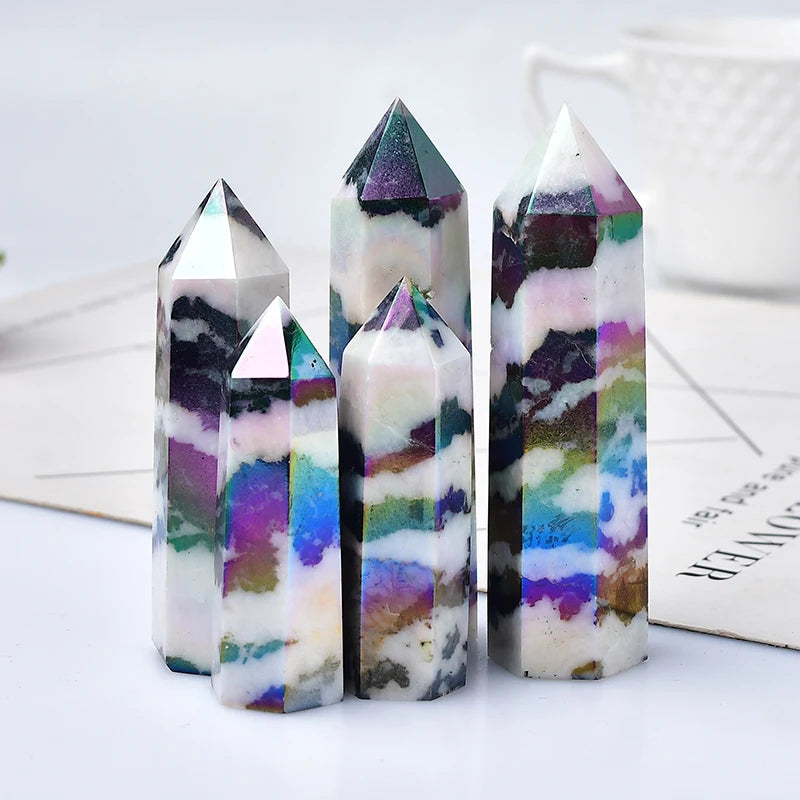 Aura Zebra Crystal Point Tower | Black & White Quartz Obelisk