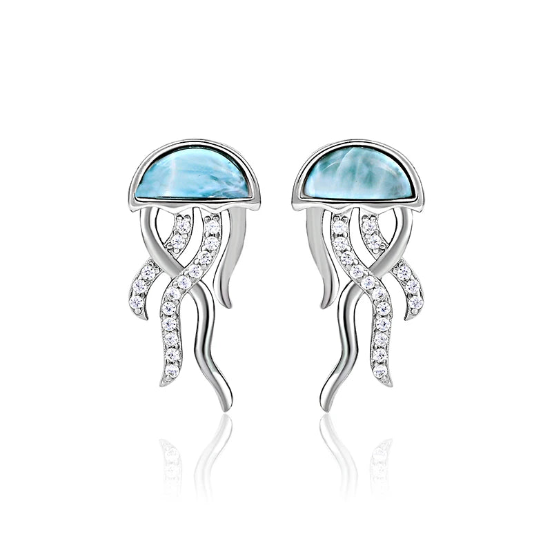 Larimar Jellyfish-Inspired Drop Earrings in 925 Sterling Silver