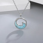 Larimar Ocean Wave Pendant Necklace in 925 Sterling Silver