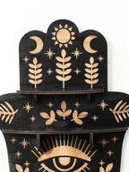 Hamsa Hand Crystal Wall Shelf – Evil Eye Wooden Display