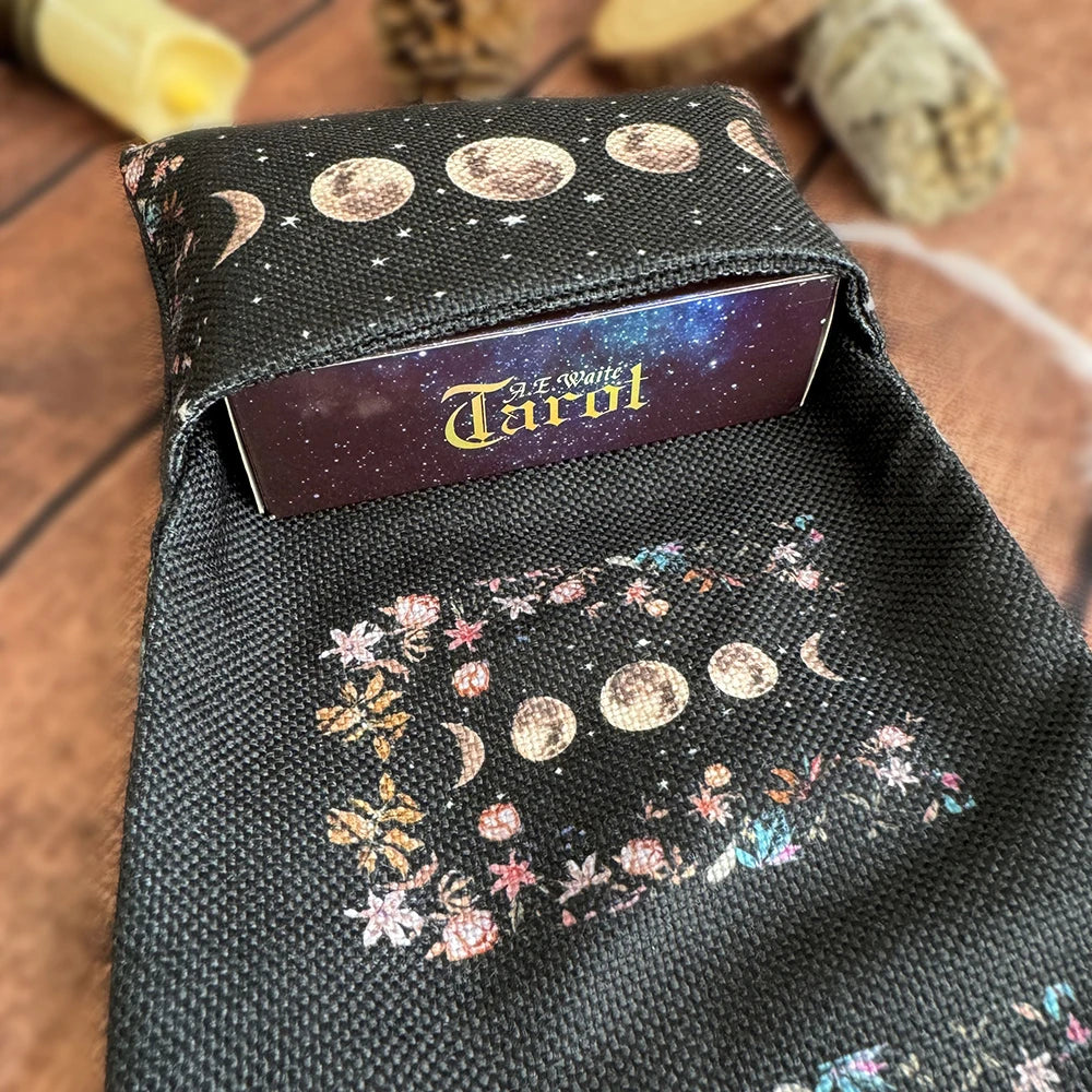 Lunar Phase Tarot Storage Pouch — Celestial Moon Card Wrap