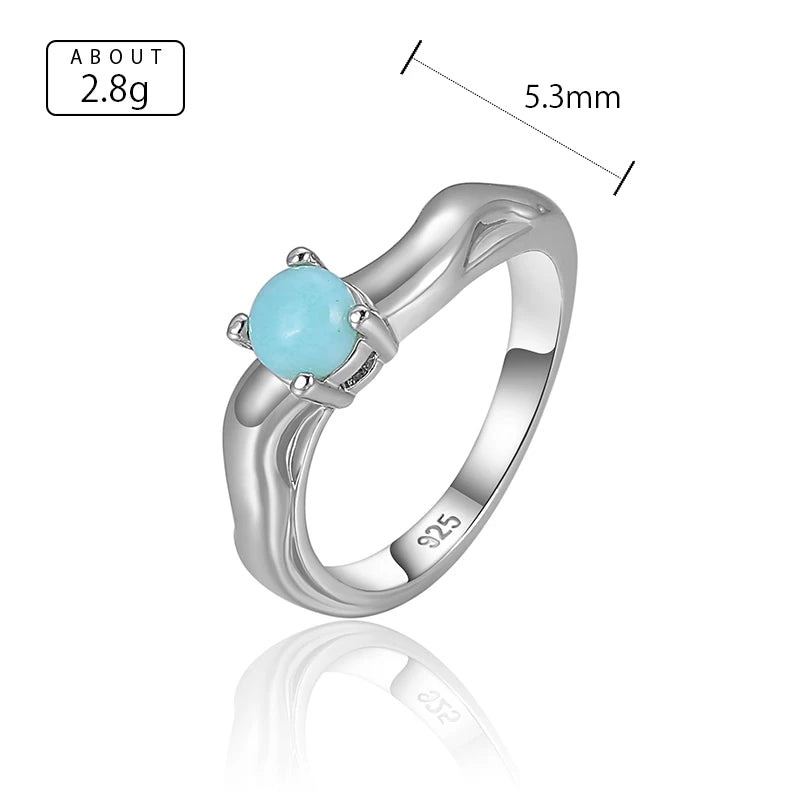 Larimar Molten Band Solitaire Ring in 925 Sterling Silver