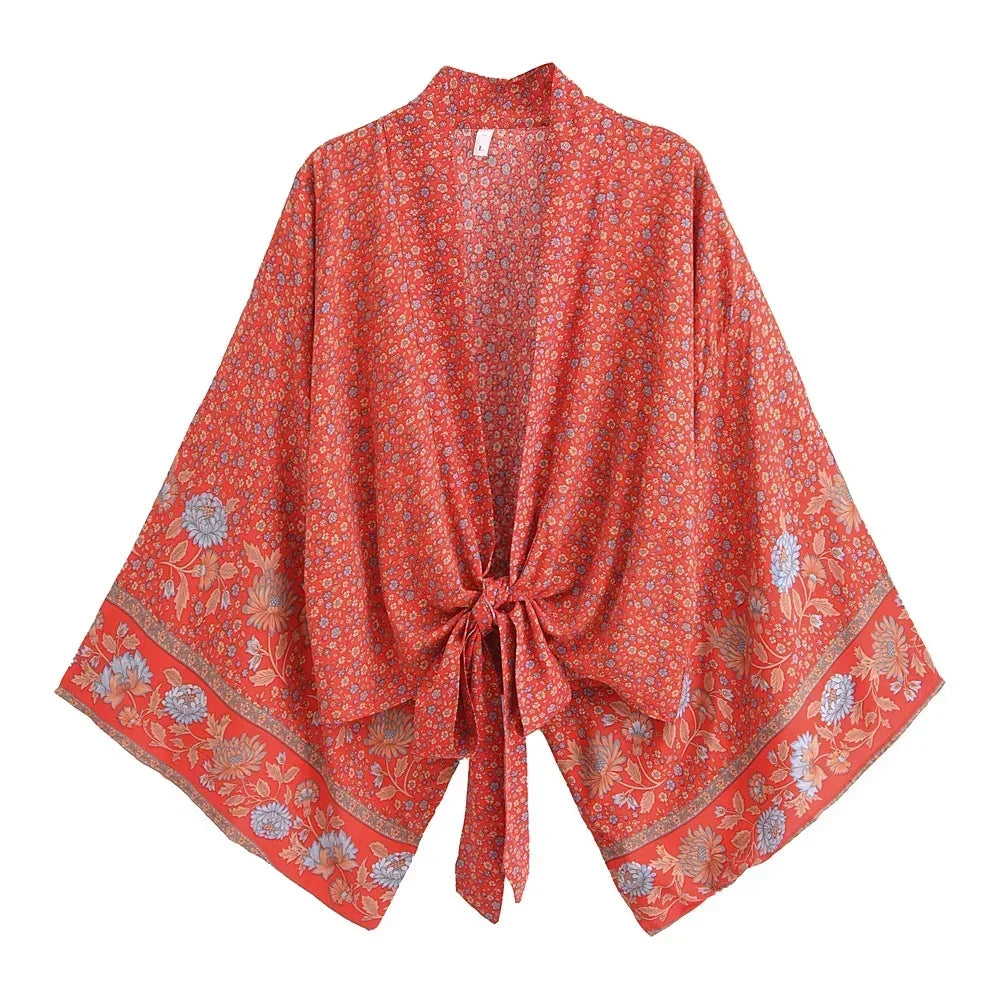 Floral Rayon Boho Kimono Beach Cover-Up