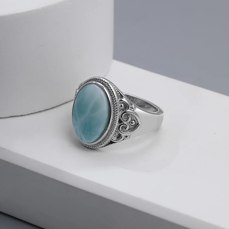 Larimar Oval Cocktail Ring, Zircon Accents