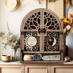 Sun & Moon Crystal Display Shelf – Wooden Wall Hanging Organizer