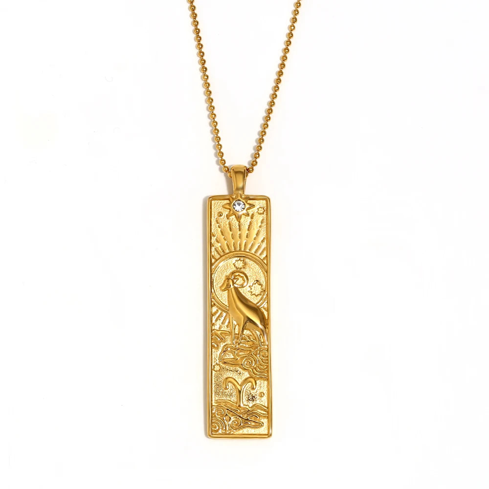 Zodiac Bar Pendant Necklace — 18K Gold & Silver Rectangle Star Sign