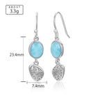 Larimar Oval Engraved Drop Earrings in 925 Sterling Silver