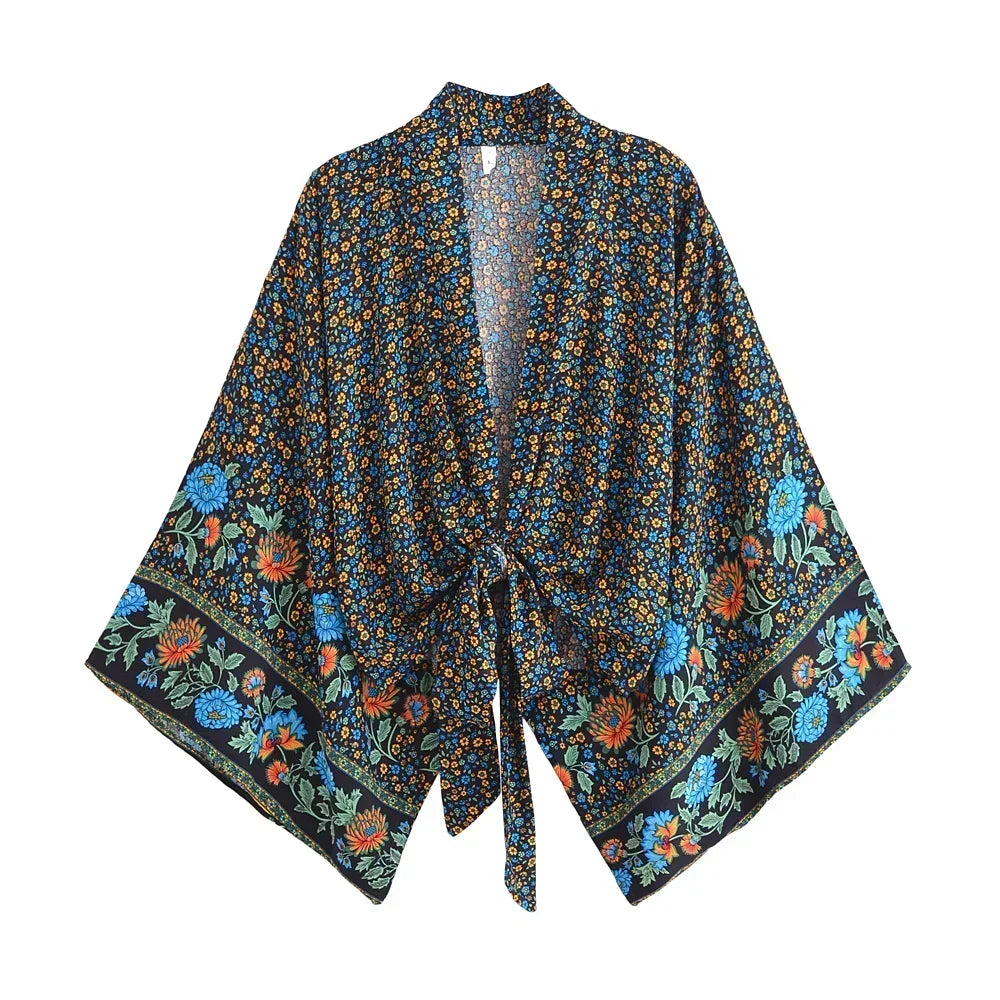 Floral Rayon Boho Kimono Beach Cover-Up