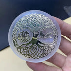 Engraved Selenite Charging Disc – Sacred Geometry Crystal Plate