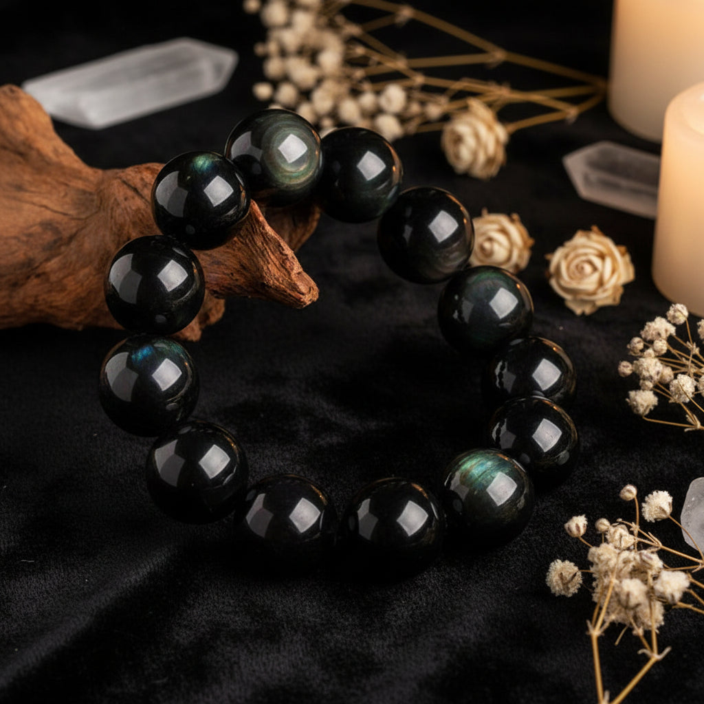 Rainbow Eye Obsidian Bracelet — Natural Crystal Bead Bracelet (6–18mm)