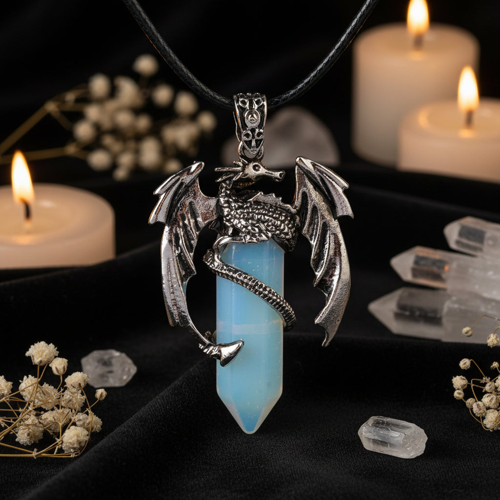 Dragon Crystal Point Pendant Necklace — Natural Gemstone Talisman