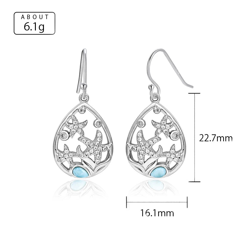 Larimar Openwork Teardrop Earrings in 925 Sterling Silver