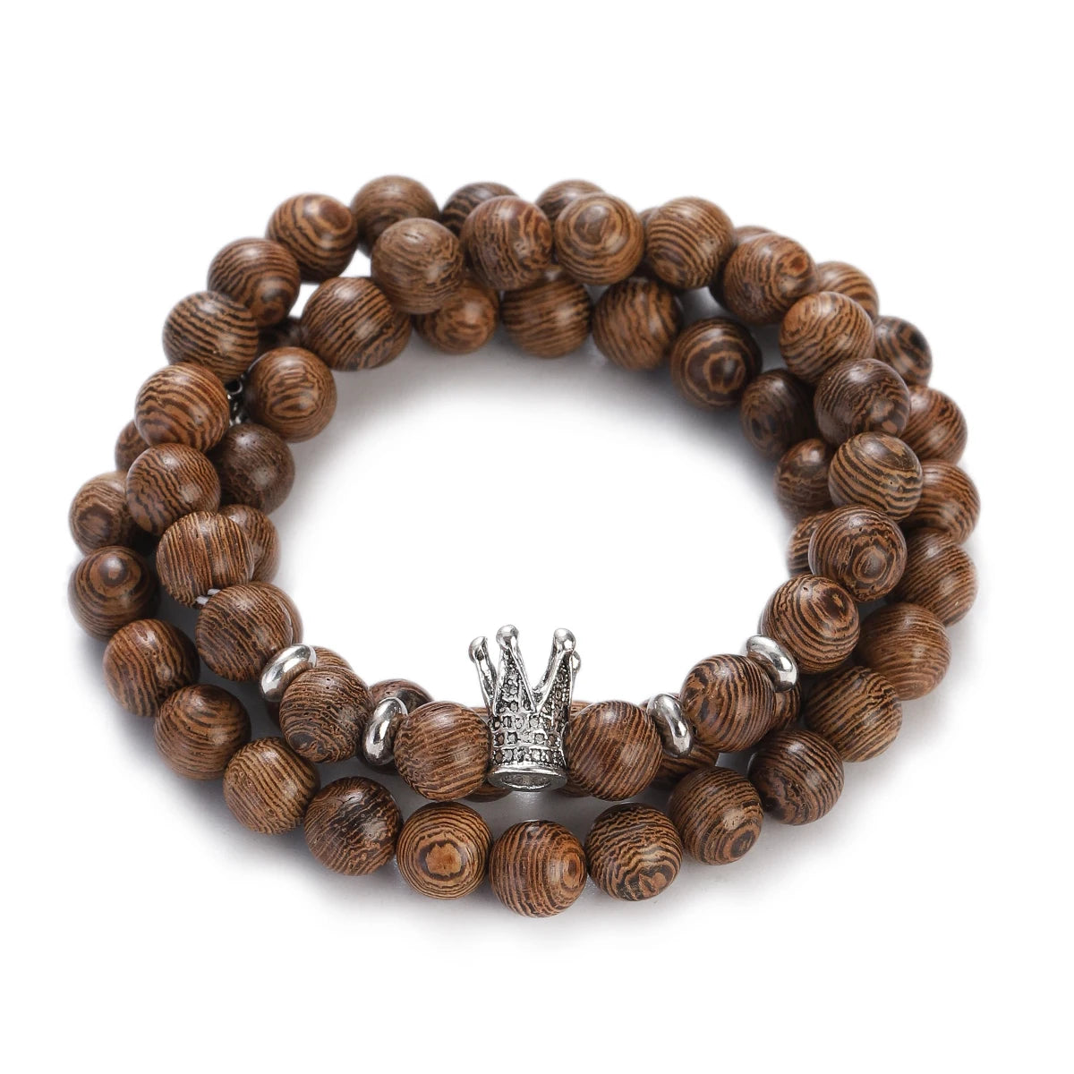 Wood Bead Buddha Om Lotus Charm Bracelet | Tibetan Mala Yoga Bracelet