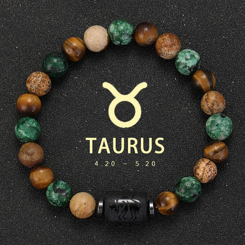 Zodiac Sign Natural Stone Bracelet | 12 Signs | Tiger Eye & Gemstone Beads