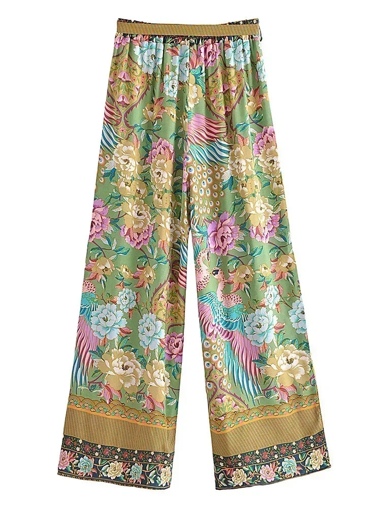 Peacock Floral Wide Leg Pants