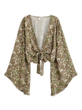Flare Sleeve Tie-Front Boho Kimono Top