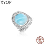 Larimar Bezel Ring, Retro 925 Sterling Silver