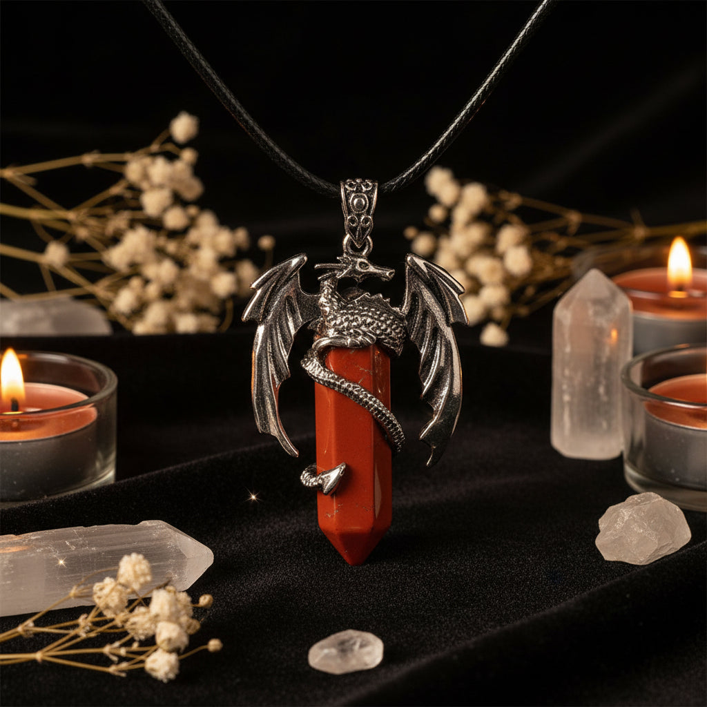 Dragon Crystal Point Pendant Necklace — Natural Gemstone Talisman