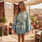 Boho Floral Short Kimono with Waist Tie