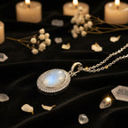Moonstone Earrings & Necklace Set – 925 Sterling Silver with Crystal Halo