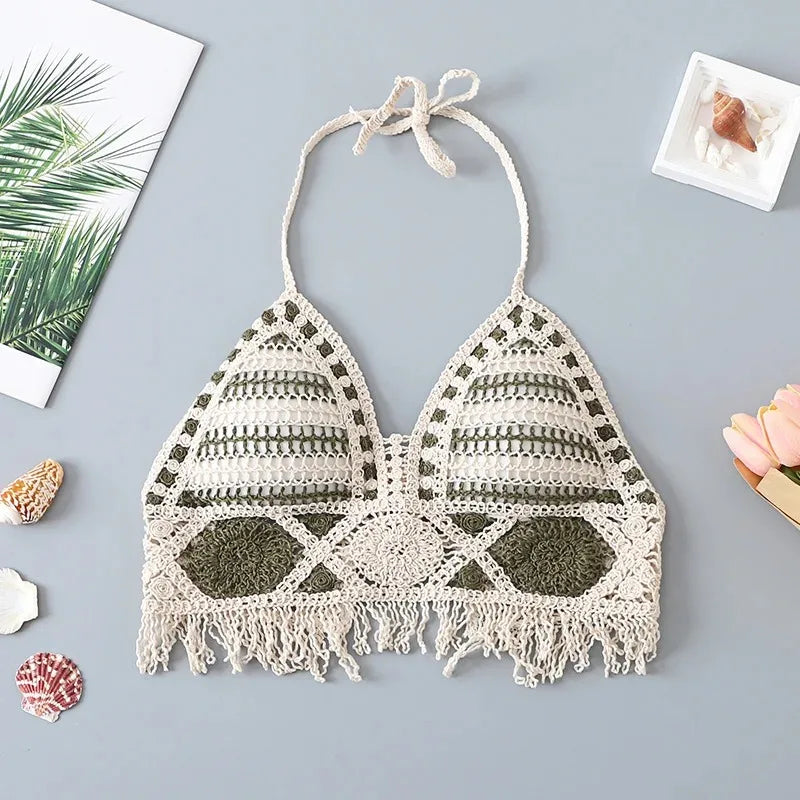 Boho Crochet Tassel Halter Bralette