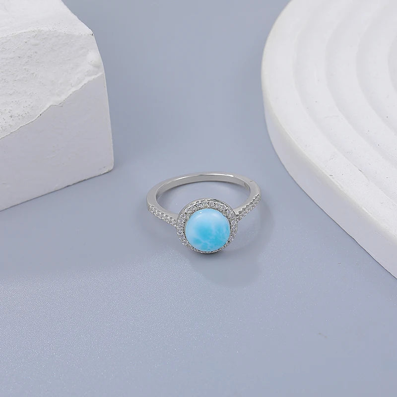 Larimar Halo Ring, Pavé Zircon Shoulders
