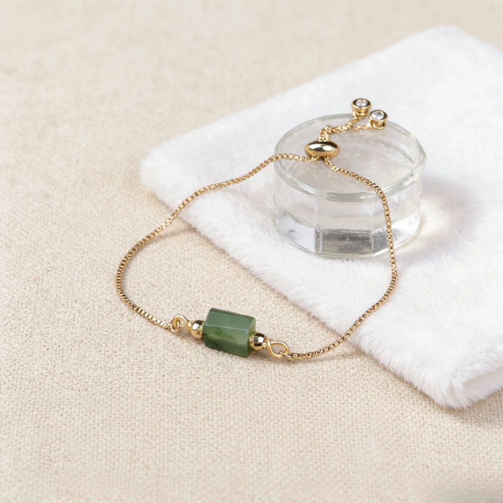 Natural Gemstone Single-Bead Bracelet – Gold-Plated Crystal Jewelry for Women