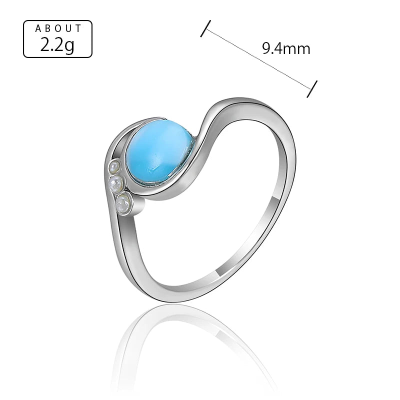 Larimar Wave Ring, Open Silver Band