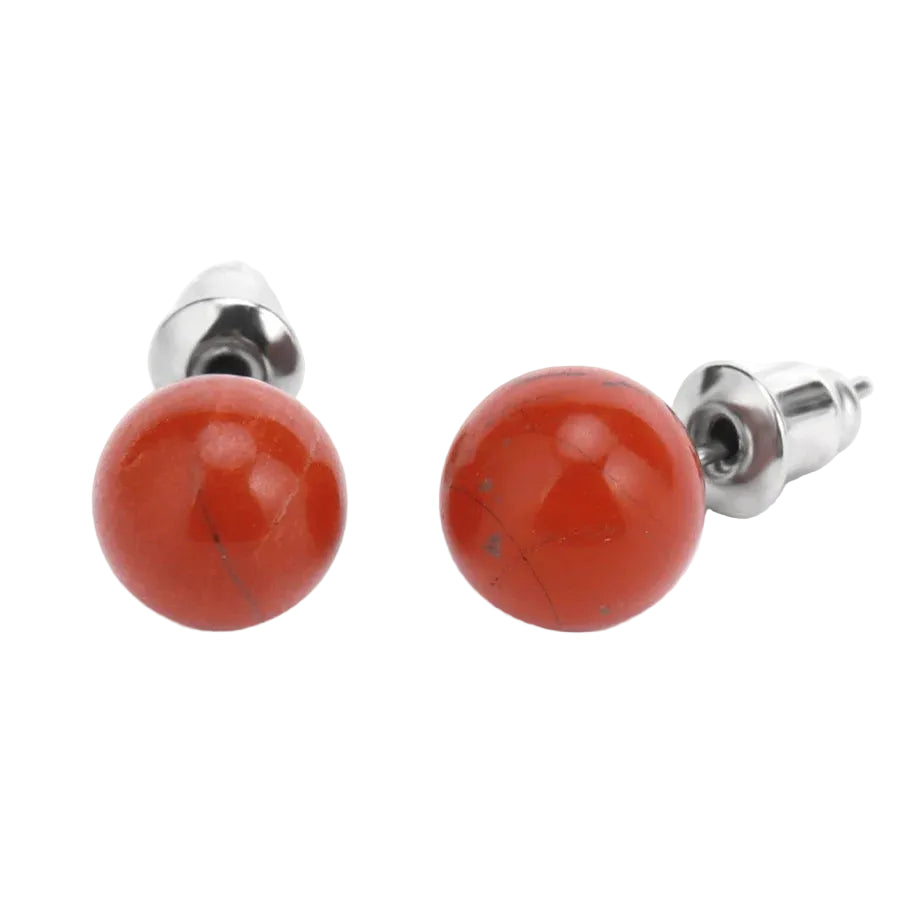 Natural Gemstone Stud Earrings — 8mm Crystal Ball Studs | 16 Healing Stones