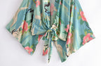 Boho Crane Floral Cropped Kimono