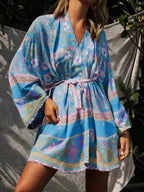 Boho Pastel Fantasy Floral Short Kimono Robe