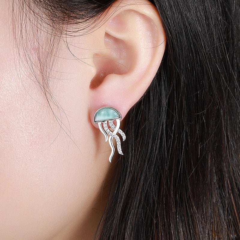 Larimar Jellyfish-Inspired Drop Earrings in 925 Sterling Silver