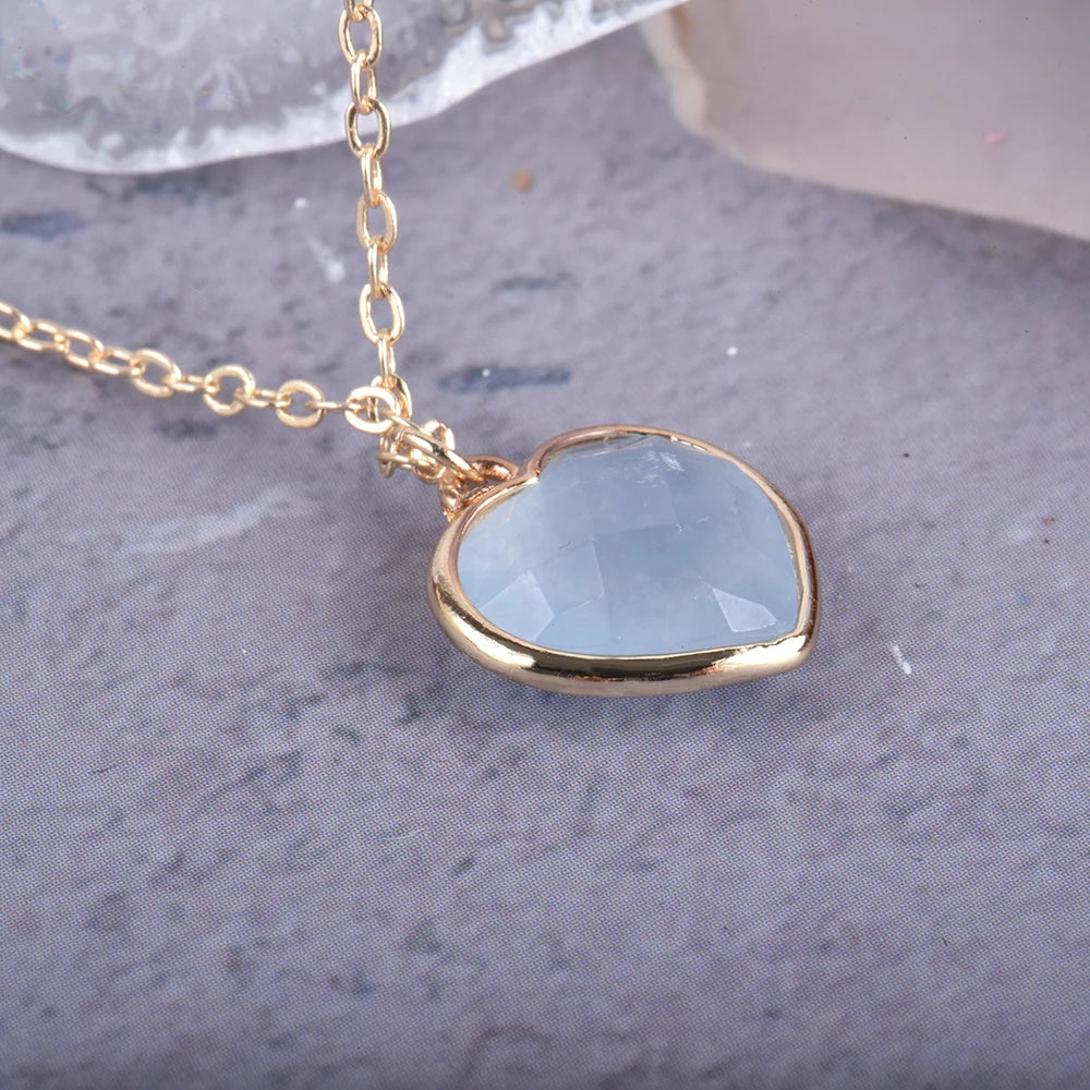Aquamarine Heart Pendant Necklace | Natural Gemstone