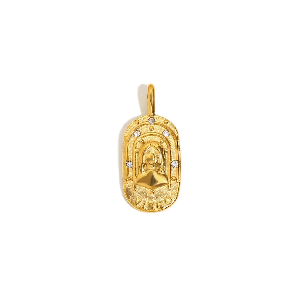 Zodiac Tag Pendant Necklace — 18K Gold Embossed Star Sign