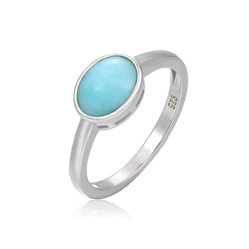 Larimar Rectangular Bezel Ring in 925 Sterling Silver