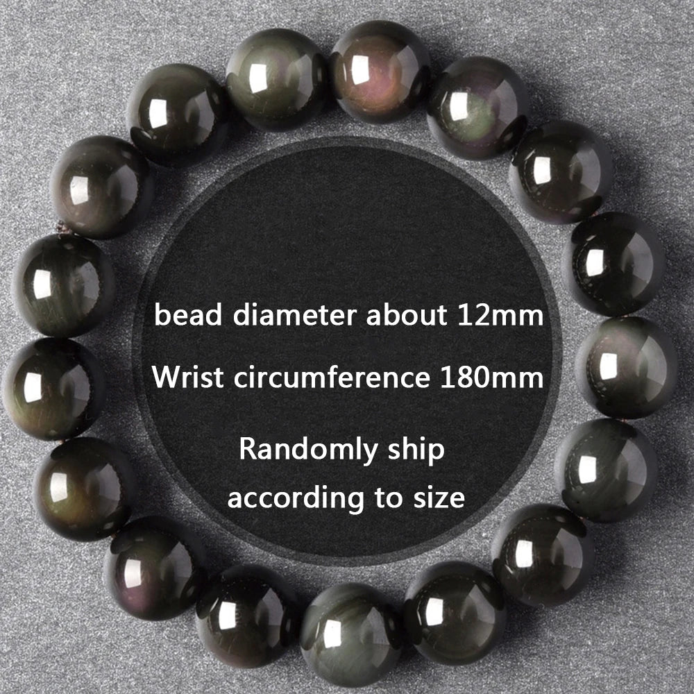 Rainbow Eye Obsidian Bracelet — Natural Crystal Bead Bracelet (6–18mm)