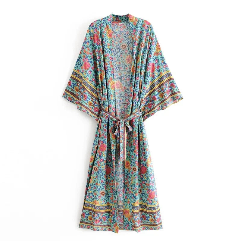 Peacock Floral Kimono Maxi Robe