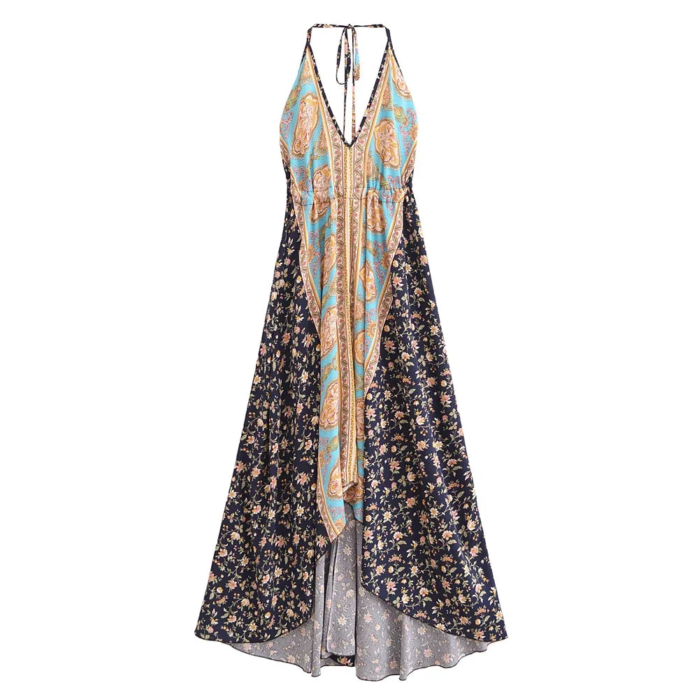 Bohemian Floral Open-Back High-Low Dress