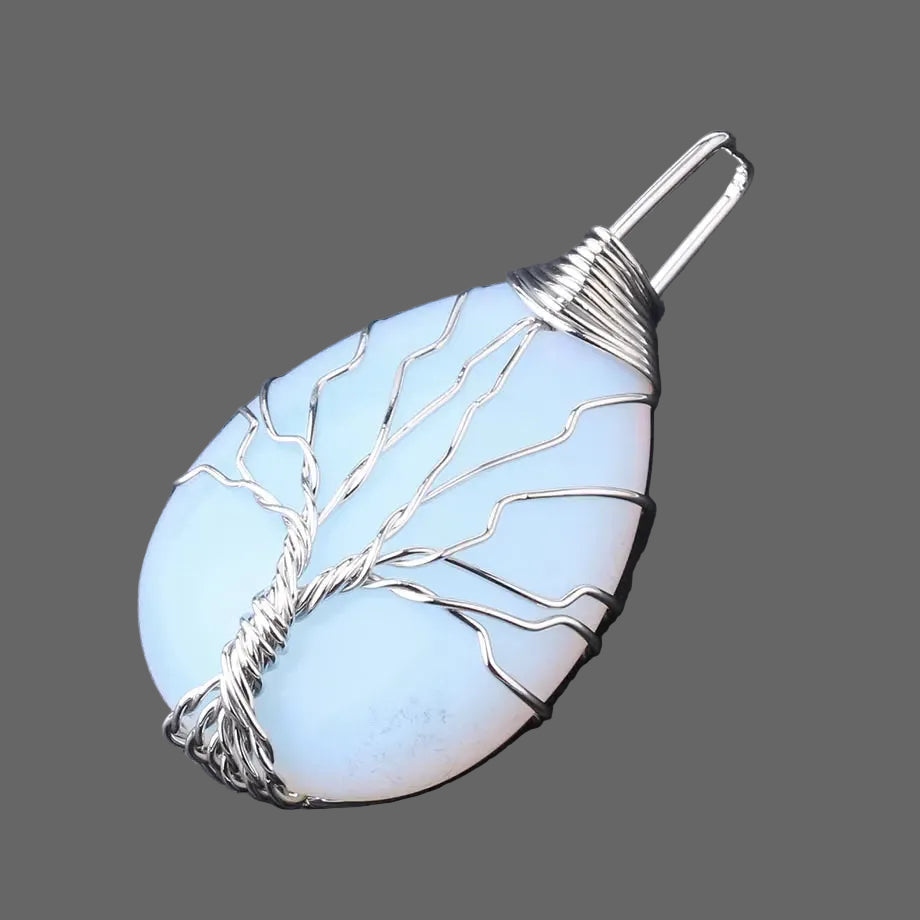 Tree of Life Crystal Necklace — Wire-Wrapped Natural Stone Pendant